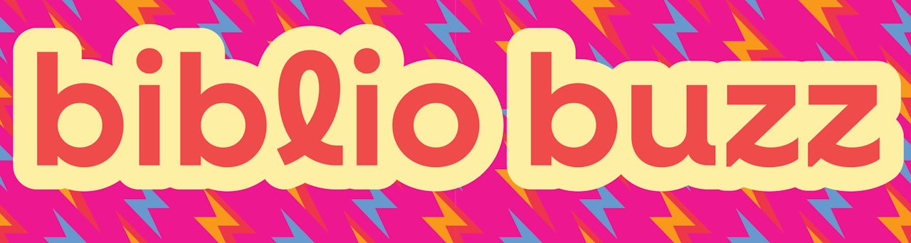 Biblio Buzz Banner an orange and yellow logo with the words biblio buzz